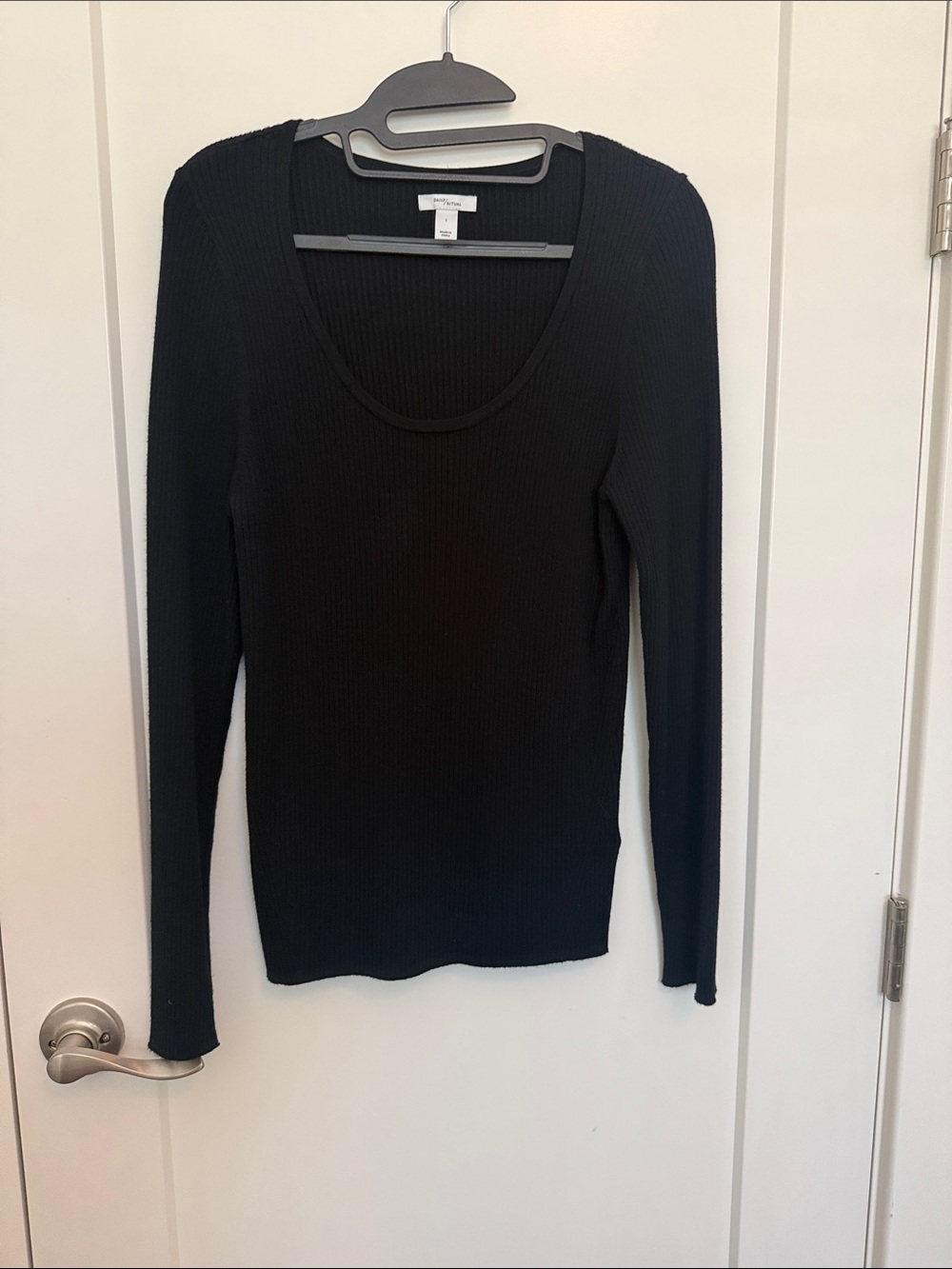 Daily Ritual Black Ribbed Scoop Neck Long Sleeve Top
